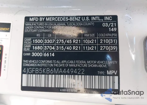 2021 Mercedes-Benz Gle 450 4Matic z USA, uszkodzony, nr VIN 4JGFB5KB6MA449422